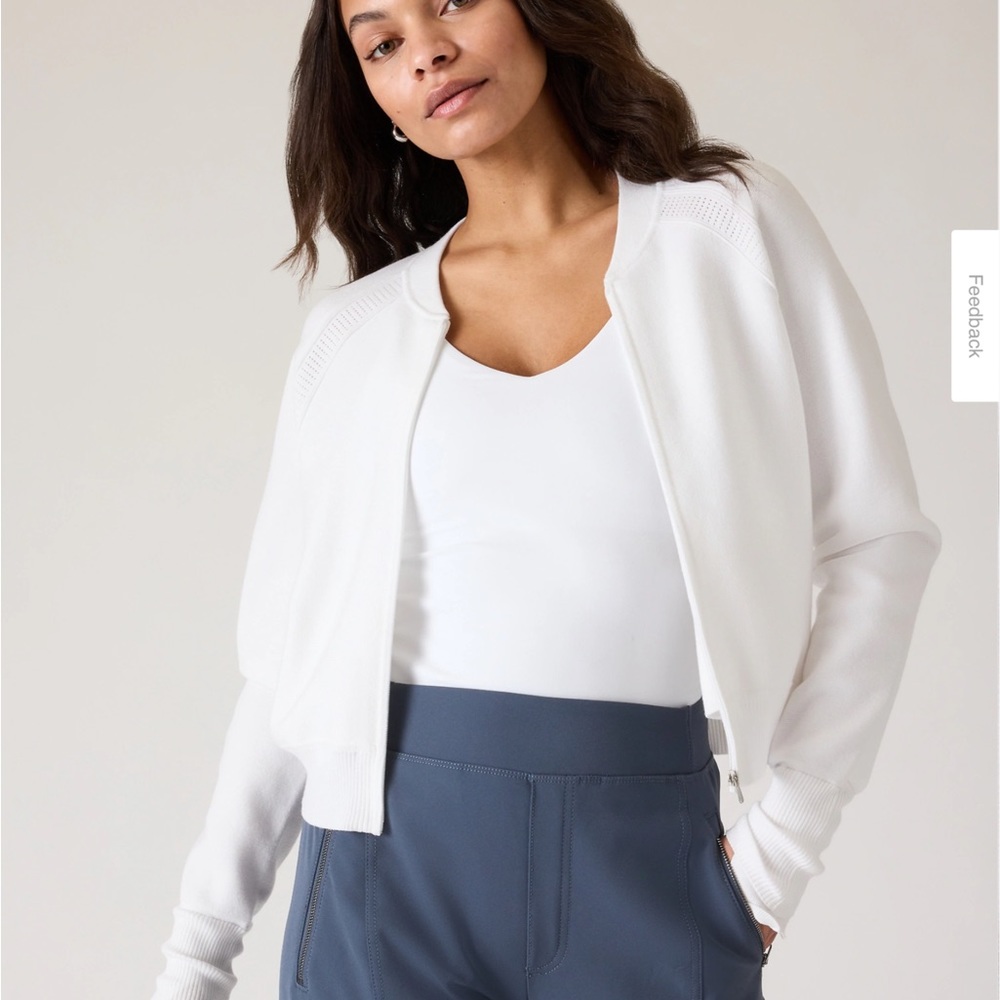 NWOT Athleta Advantage Zip up Sweater szM Bright White
